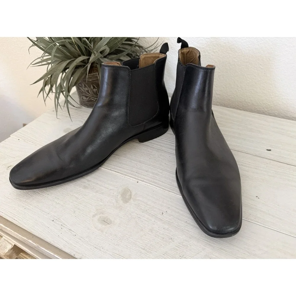 ALDO Mens Genuine Leather Ankle Boots Size 10.5 Black Pull On Classic Chelsea